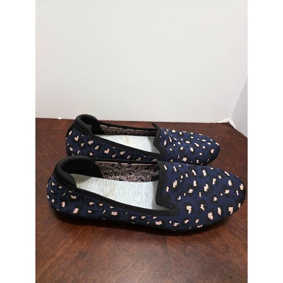 Clarks Women's Slip-On Knit Leopard Print Shoes Navy & Cream Size 11 - Picture 3 of 10
